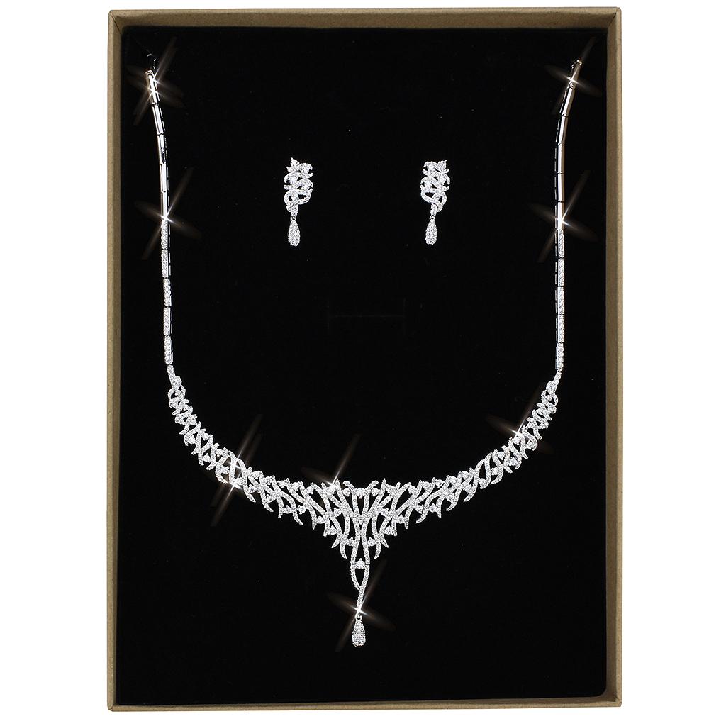 Rhodium Brass Jewelry Sets with AAA Grade CZ  in Clear