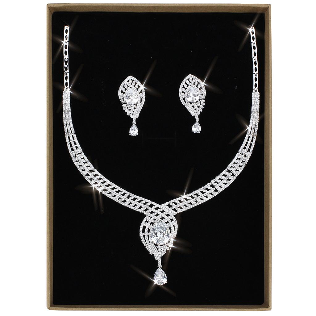 Rhodium Brass Jewelry Sets with AAA Grade CZ  in Clear