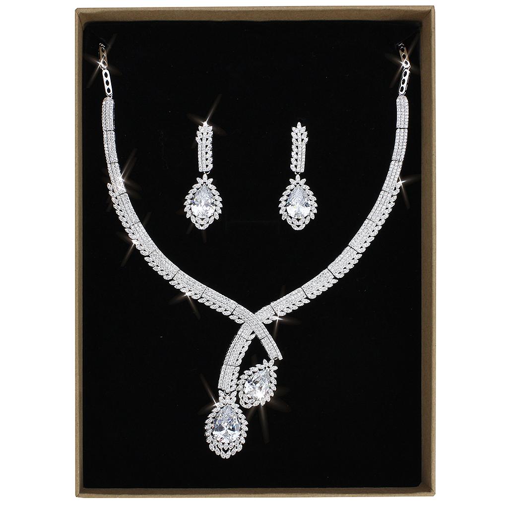 Rhodium Brass Jewelry Sets with AAA Grade CZ  in Clear
