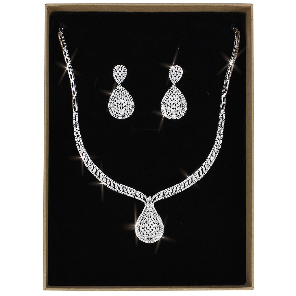 Rhodium Brass Jewelry Sets with AAA Grade CZ  in Clear