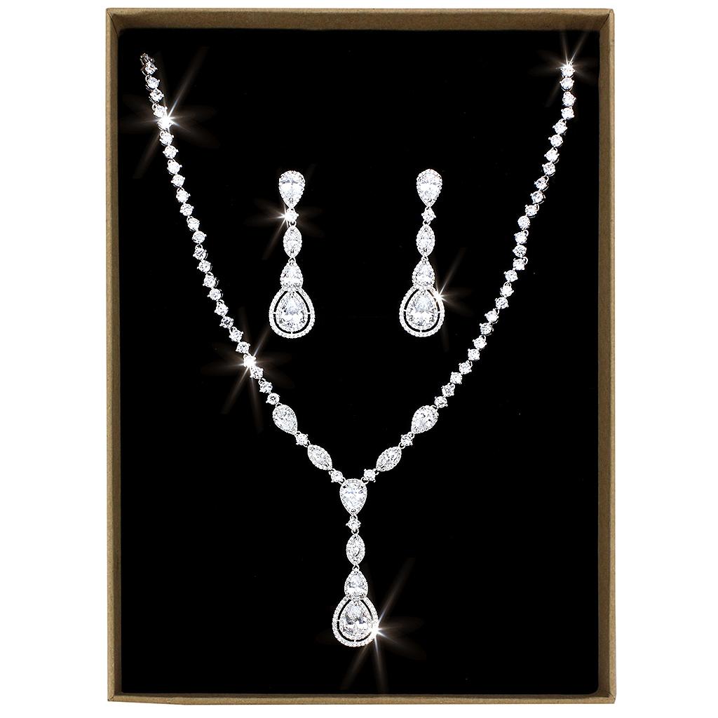 Rhodium Brass Jewelry Sets with AAA Grade CZ  in Clear
