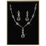 Rhodium Brass Jewelry Sets with Synthetic Synthetic Glass in Garnet