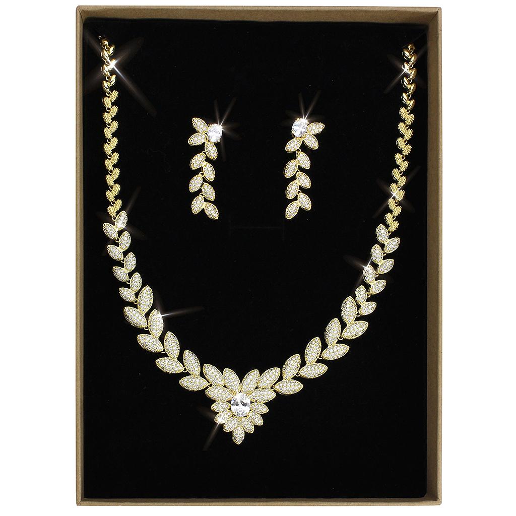 Gold Brass Jewelry Sets with AAA Grade CZ  in Clear