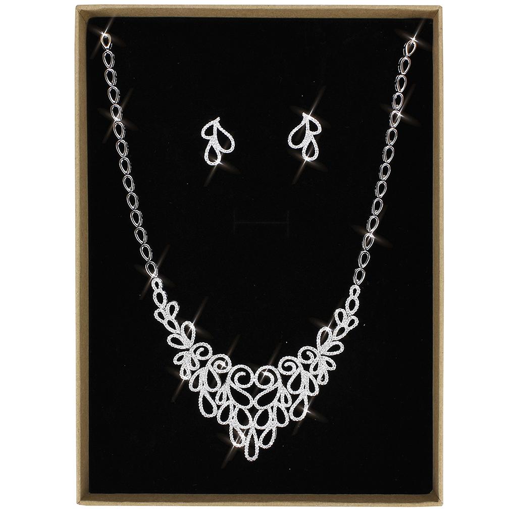 Rhodium Brass Jewelry Sets with AAA Grade CZ  in Clear