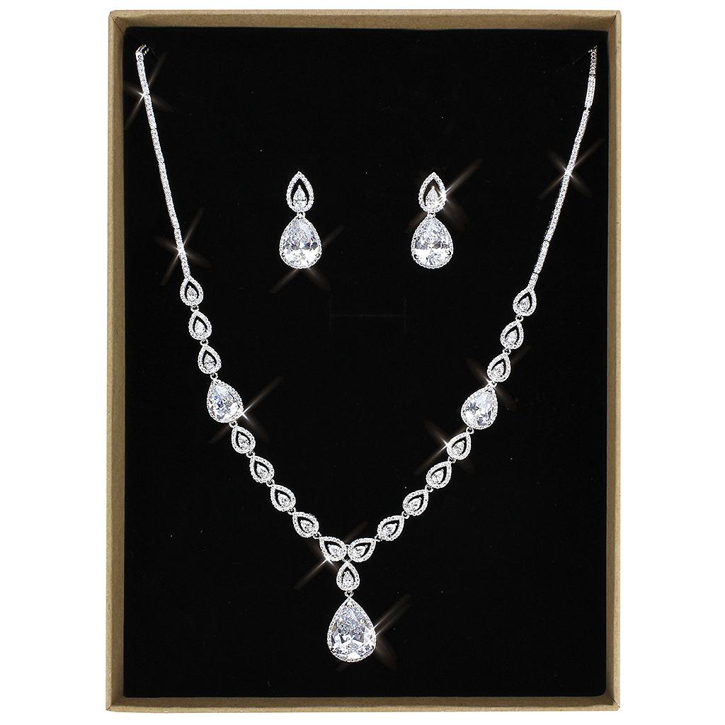 Rhodium Brass Jewelry Sets with AAA Grade CZ  in Clear