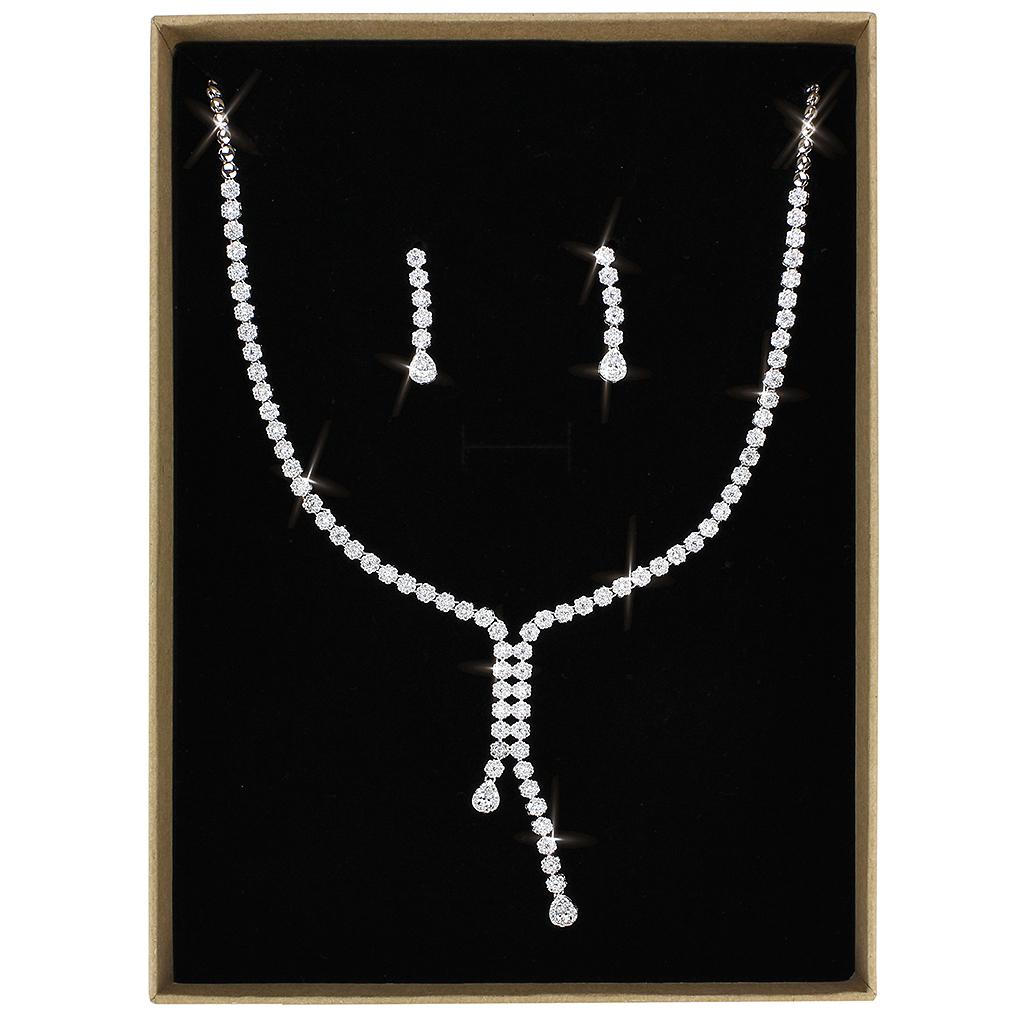 Rhodium Brass Jewelry Sets with AAA Grade CZ  in Clear