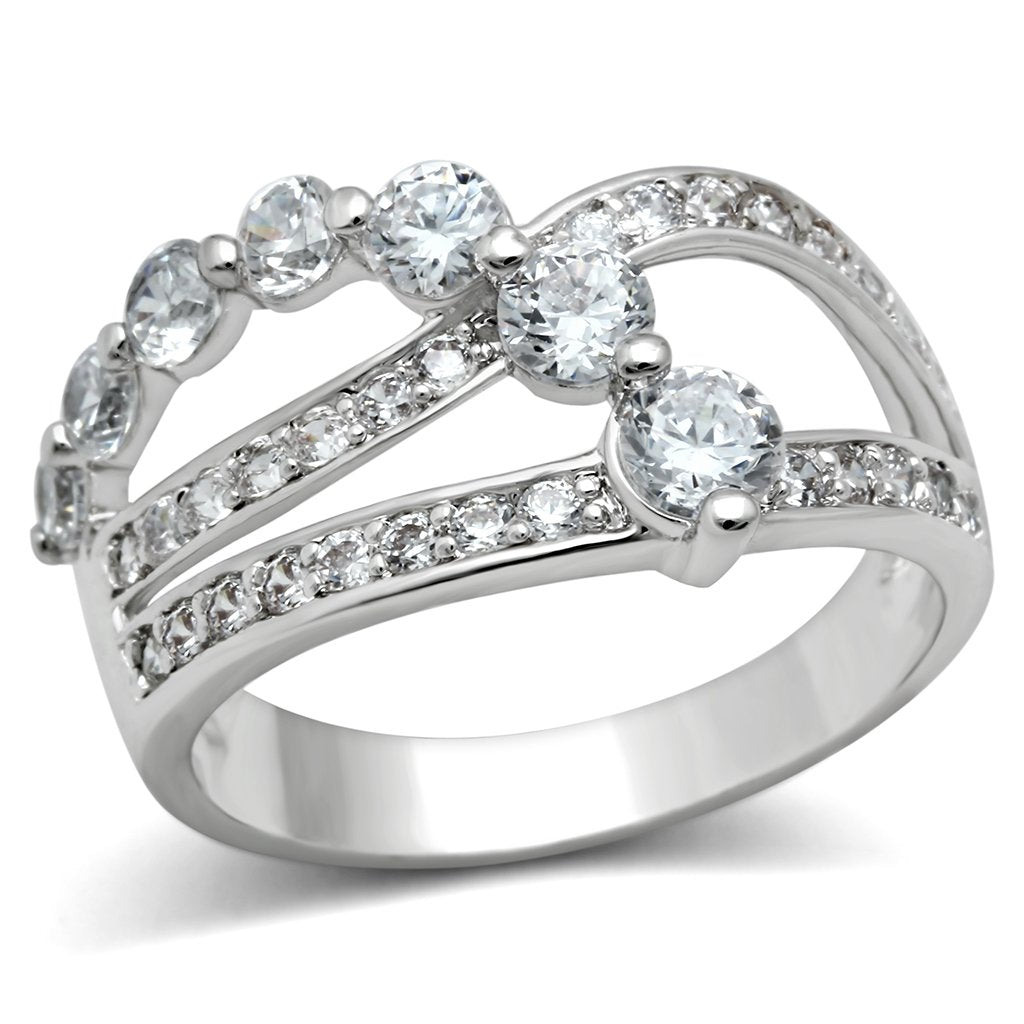 Rhodium Brass Ring with AAA Grade CZ  in Clear