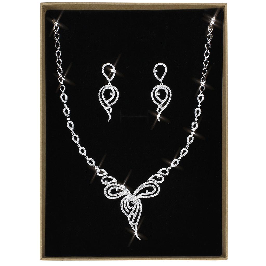 Rhodium Brass Jewelry Sets with AAA Grade CZ  in Clear