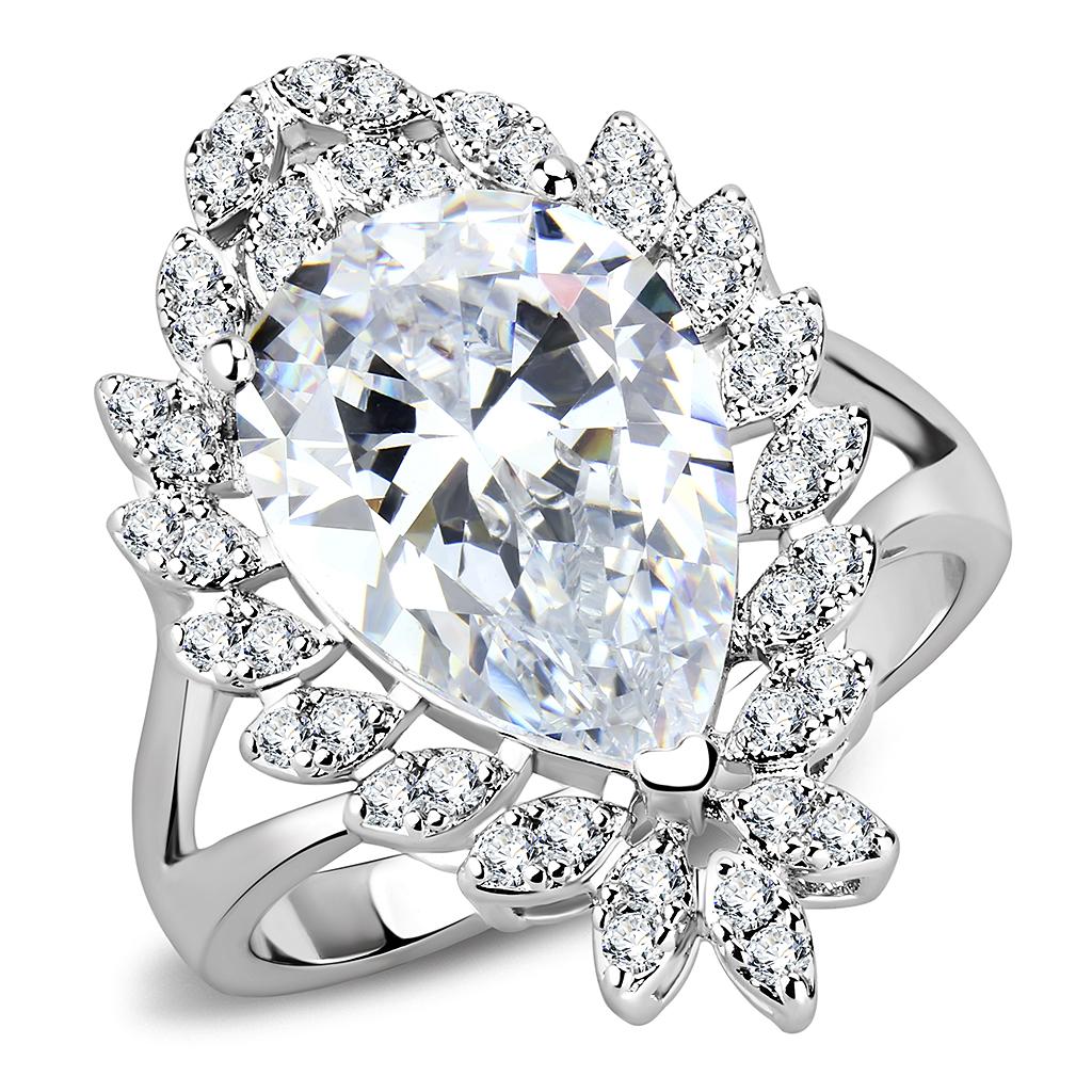 Rhodium Brass Ring with AAA Grade CZ  in Clear