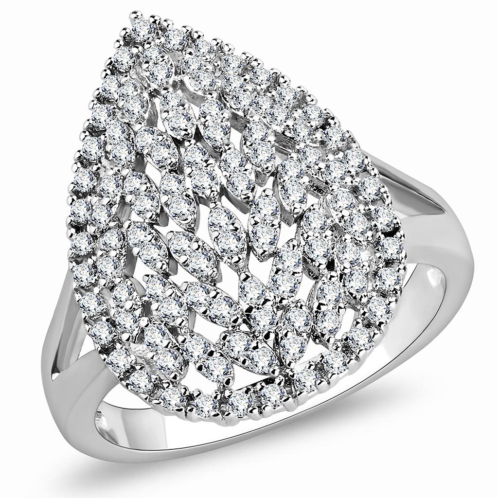 Rhodium Brass Ring with AAA Grade CZ  in Clear