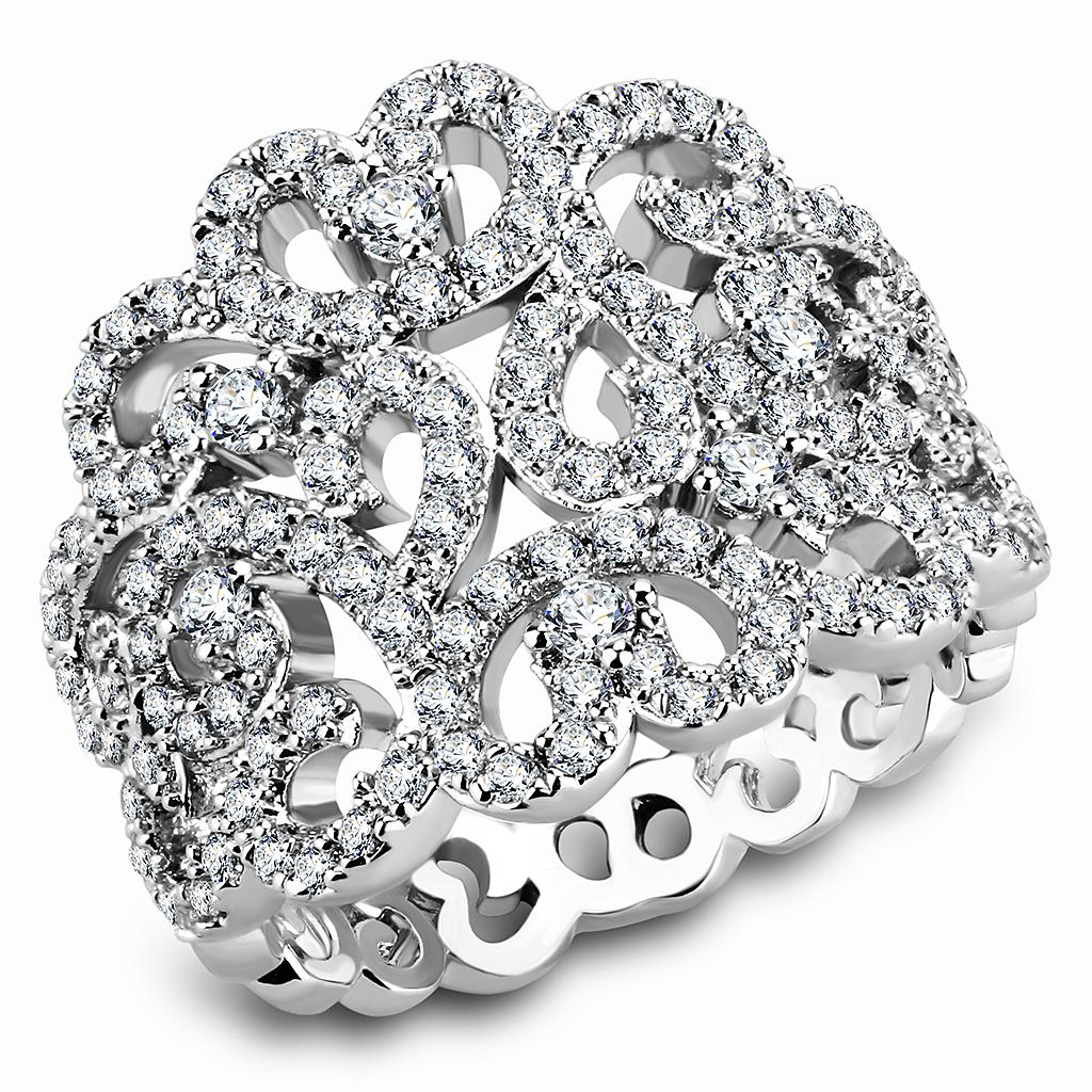Rhodium Brass Ring with AAA Grade CZ  in Clear