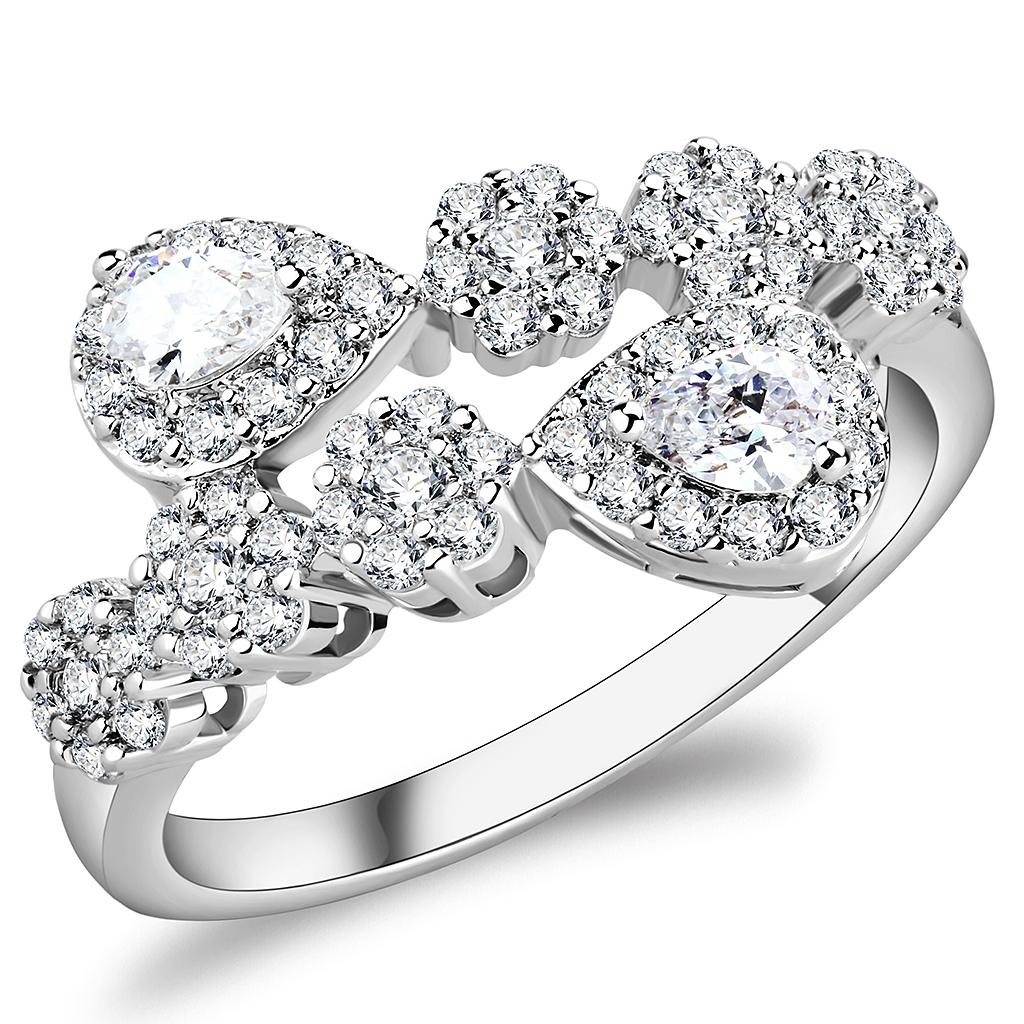 Rhodium Brass Ring with AAA Grade CZ  in Clear