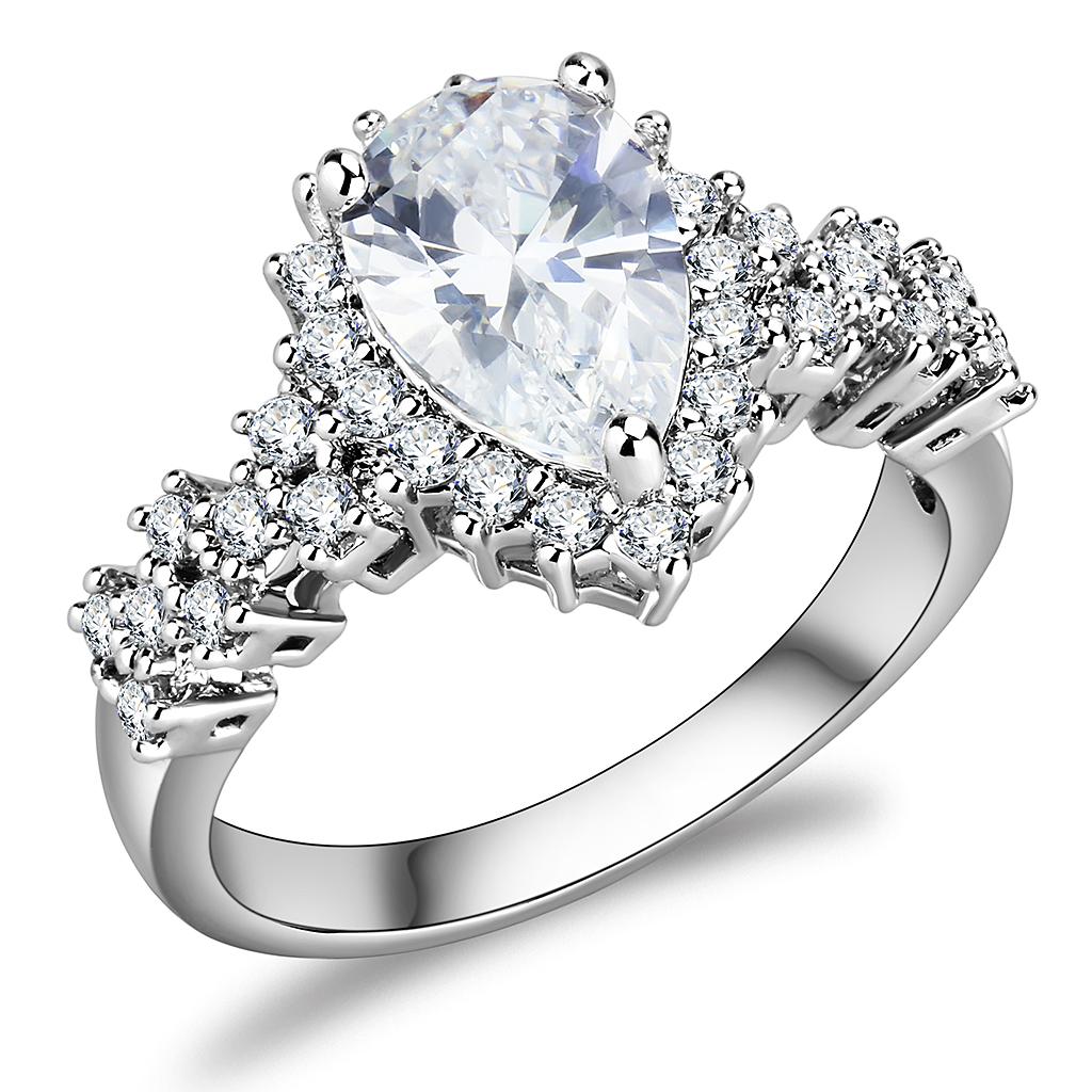 Rhodium Brass Ring with AAA Grade CZ  in Clear