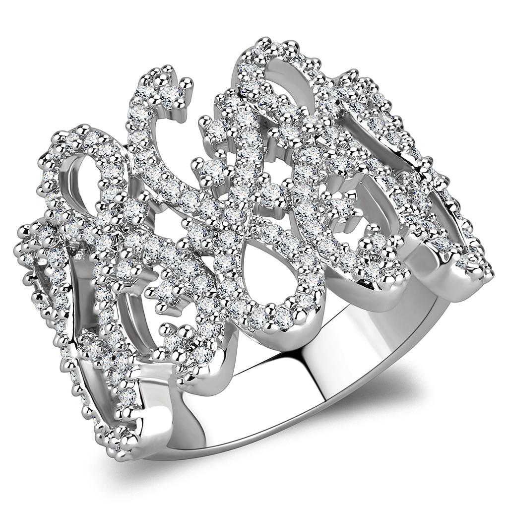Rhodium Brass Ring with AAA Grade CZ  in Clear
