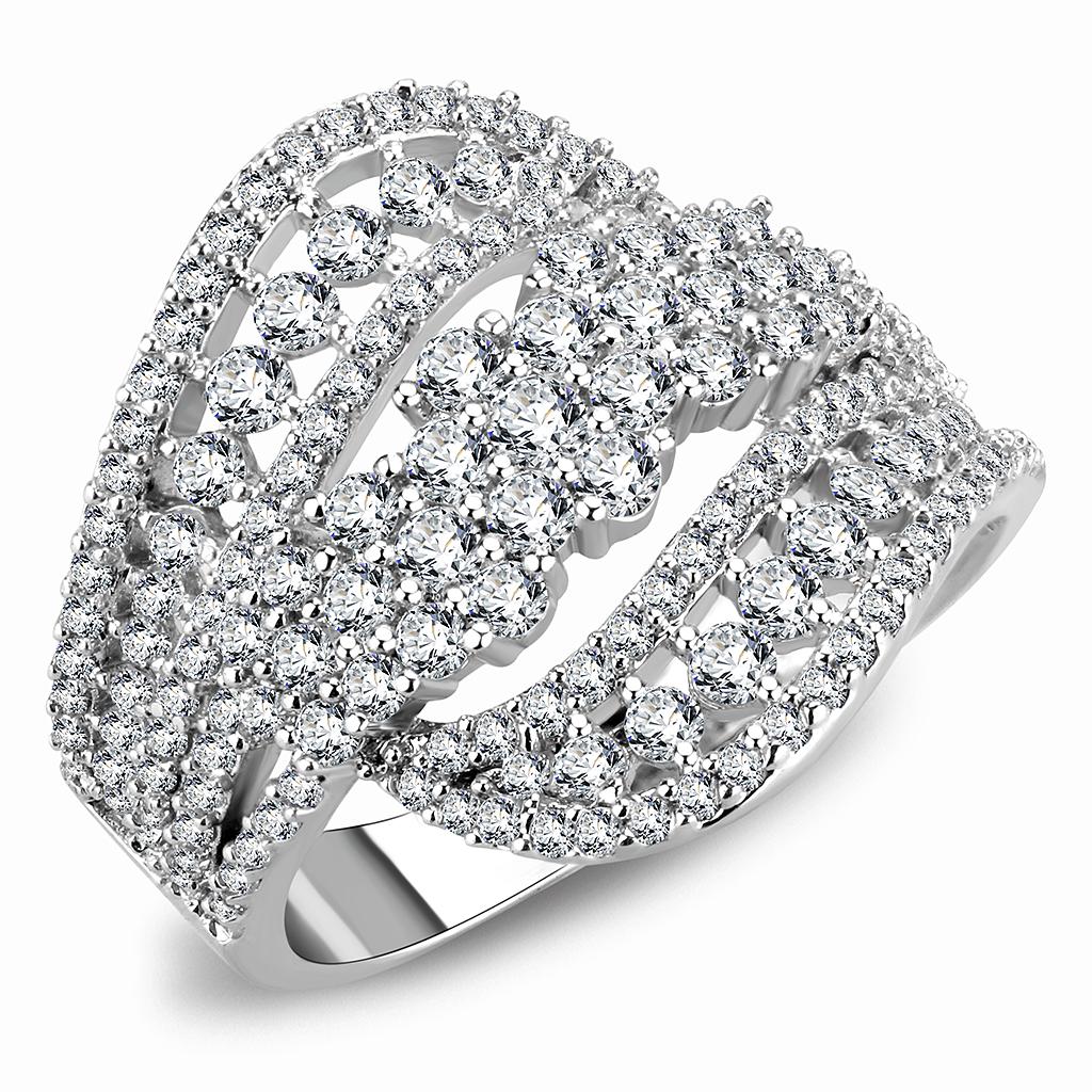 Rhodium Brass Ring with AAA Grade CZ  in Clear