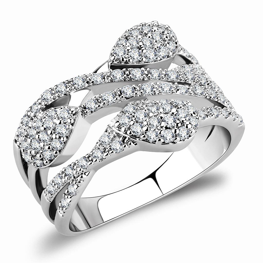 Rhodium Brass Ring with AAA Grade CZ  in Clear