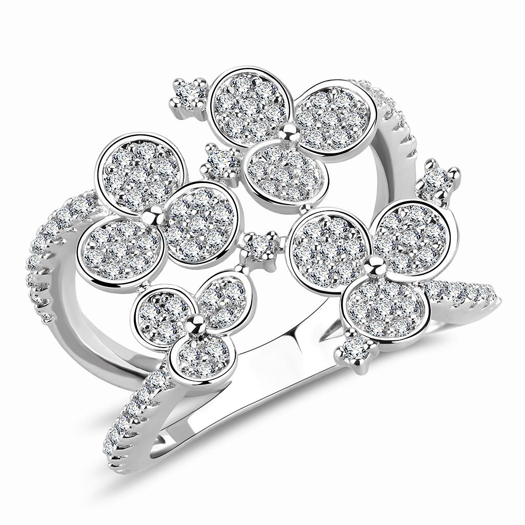 Rhodium Brass Ring with AAA Grade CZ  in Clear