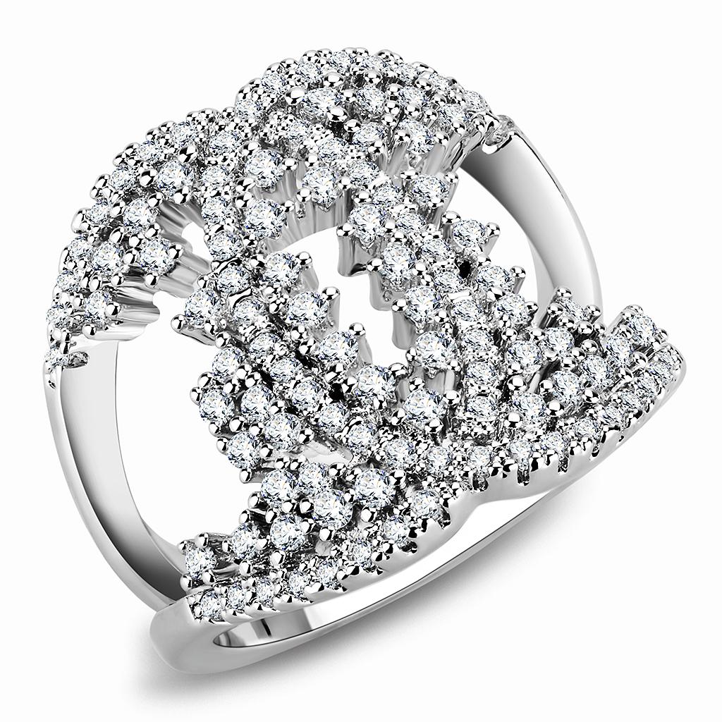 Rhodium Brass Ring with AAA Grade CZ  in Clear