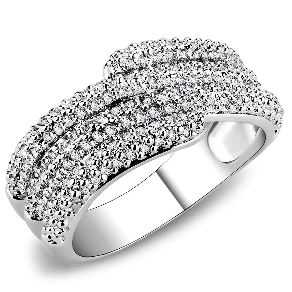 Rhodium Brass Ring with AAA Grade CZ  in Clear