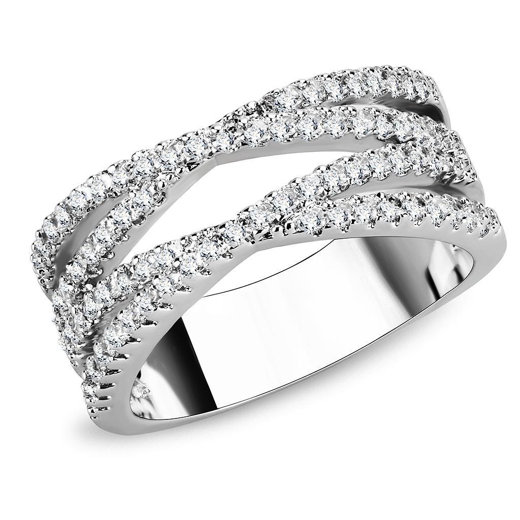 Rhodium Brass Ring with AAA Grade CZ  in Clear