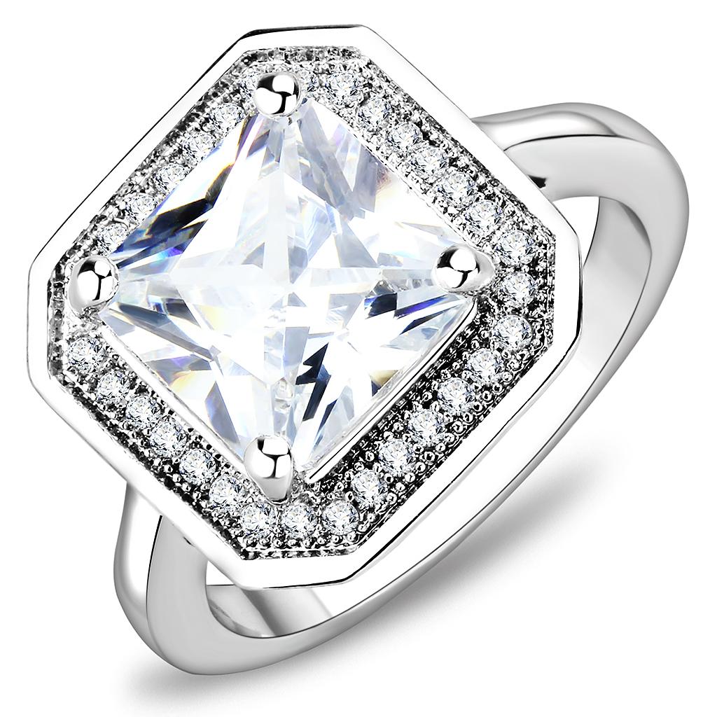 Rhodium Brass Ring with AAA Grade CZ  in Clear