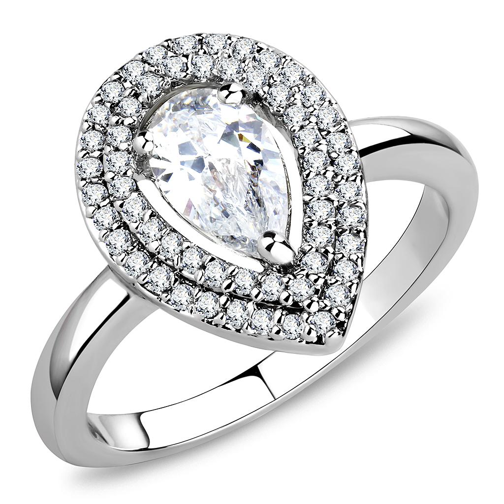 Rhodium Brass Ring with AAA Grade CZ  in Clear