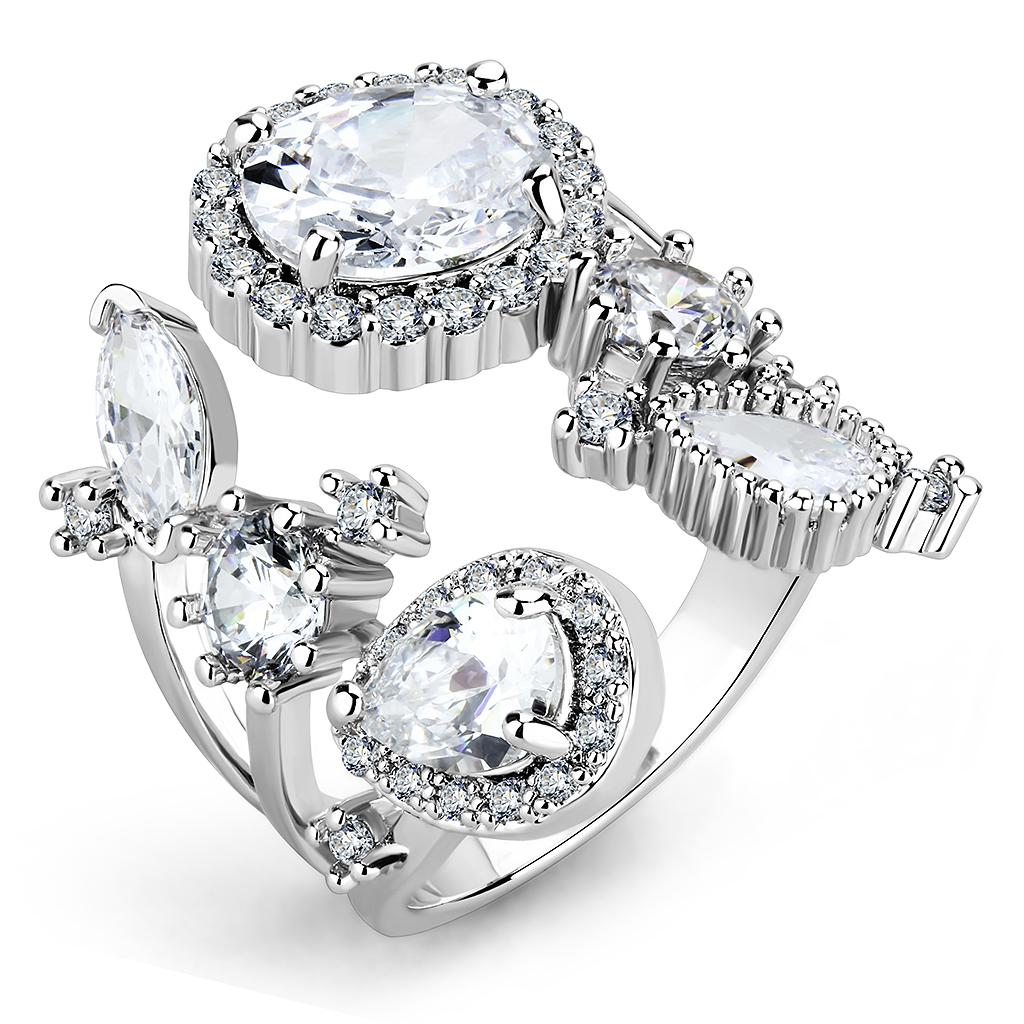 Rhodium Brass Ring with AAA Grade CZ  in Clear