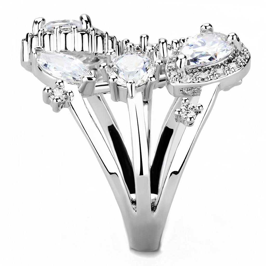 Rhodium Brass Ring with AAA Grade CZ  in Clear