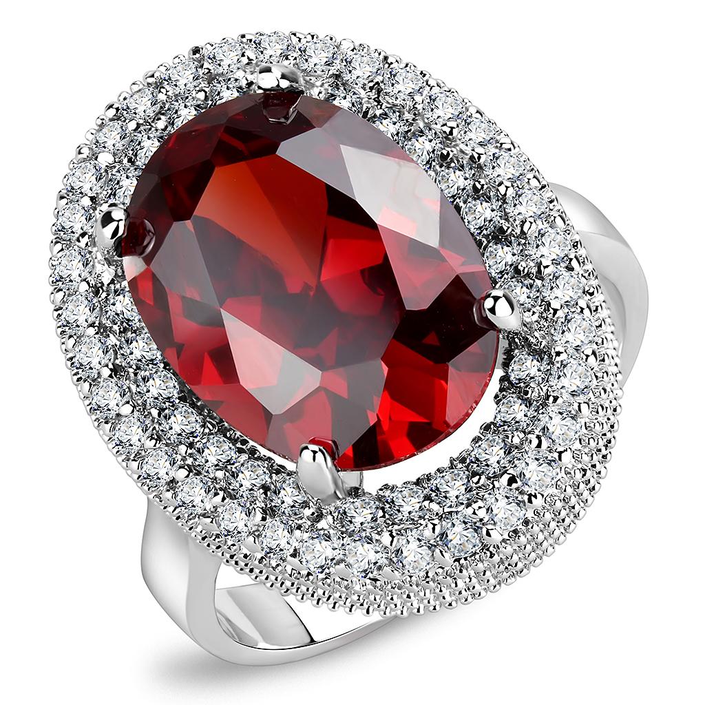 Rhodium Brass Ring with AAA Grade CZ  in Garnet