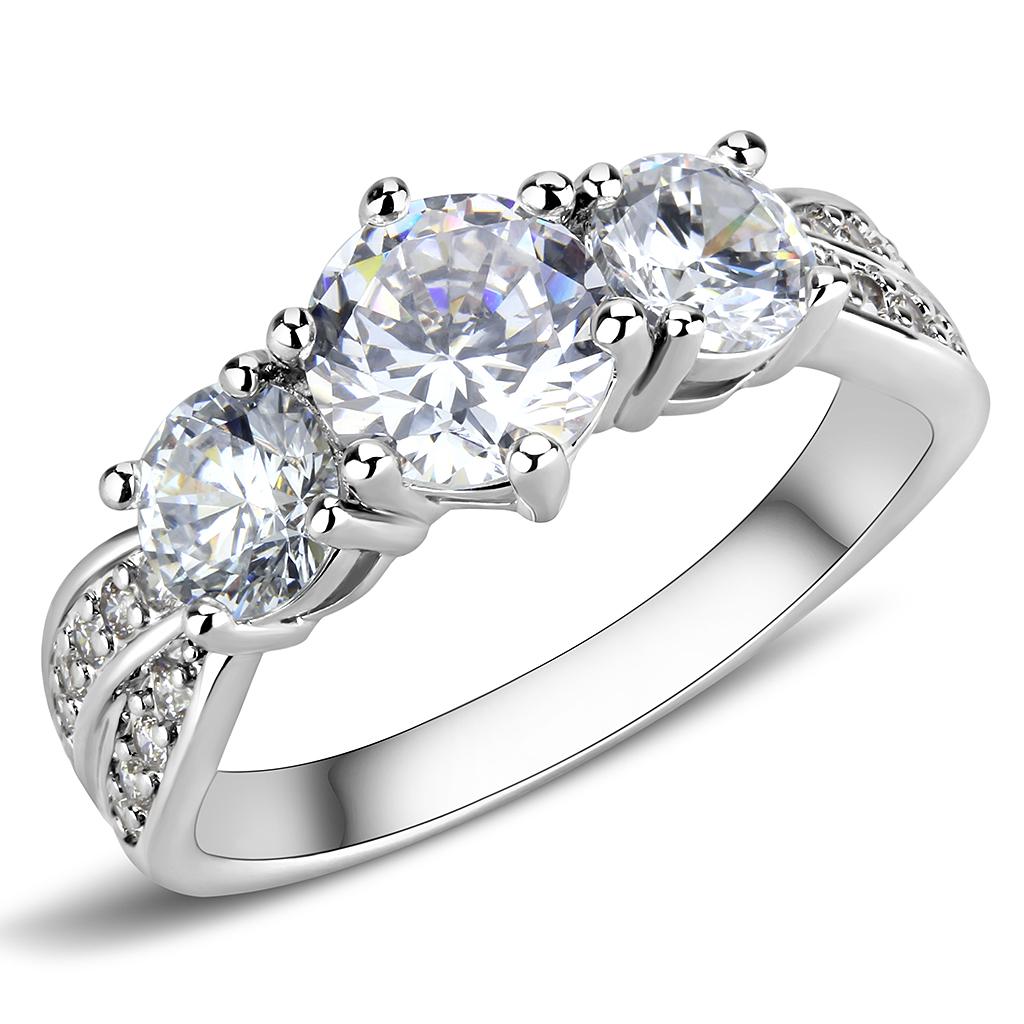 Rhodium Brass Ring with AAA Grade CZ  in Clear