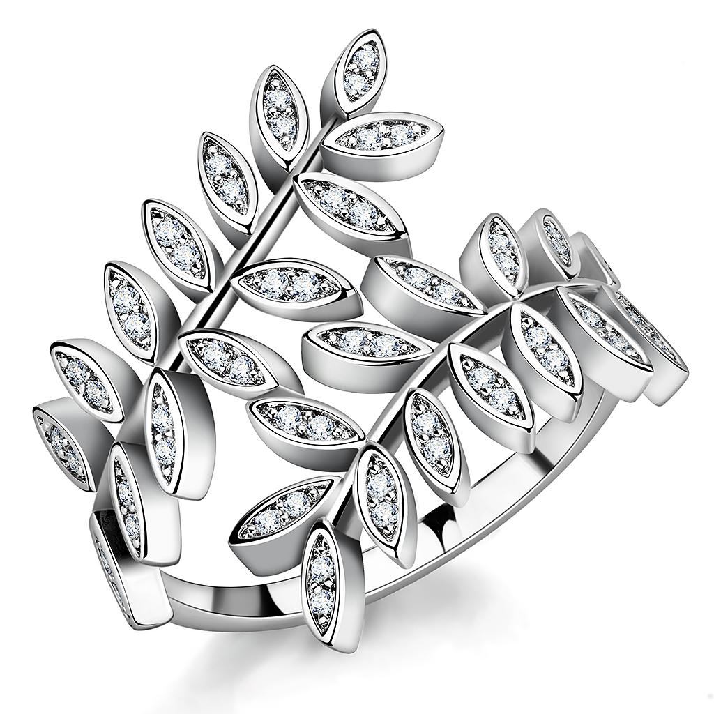 Rhodium Brass Ring with AAA Grade CZ  in Clear