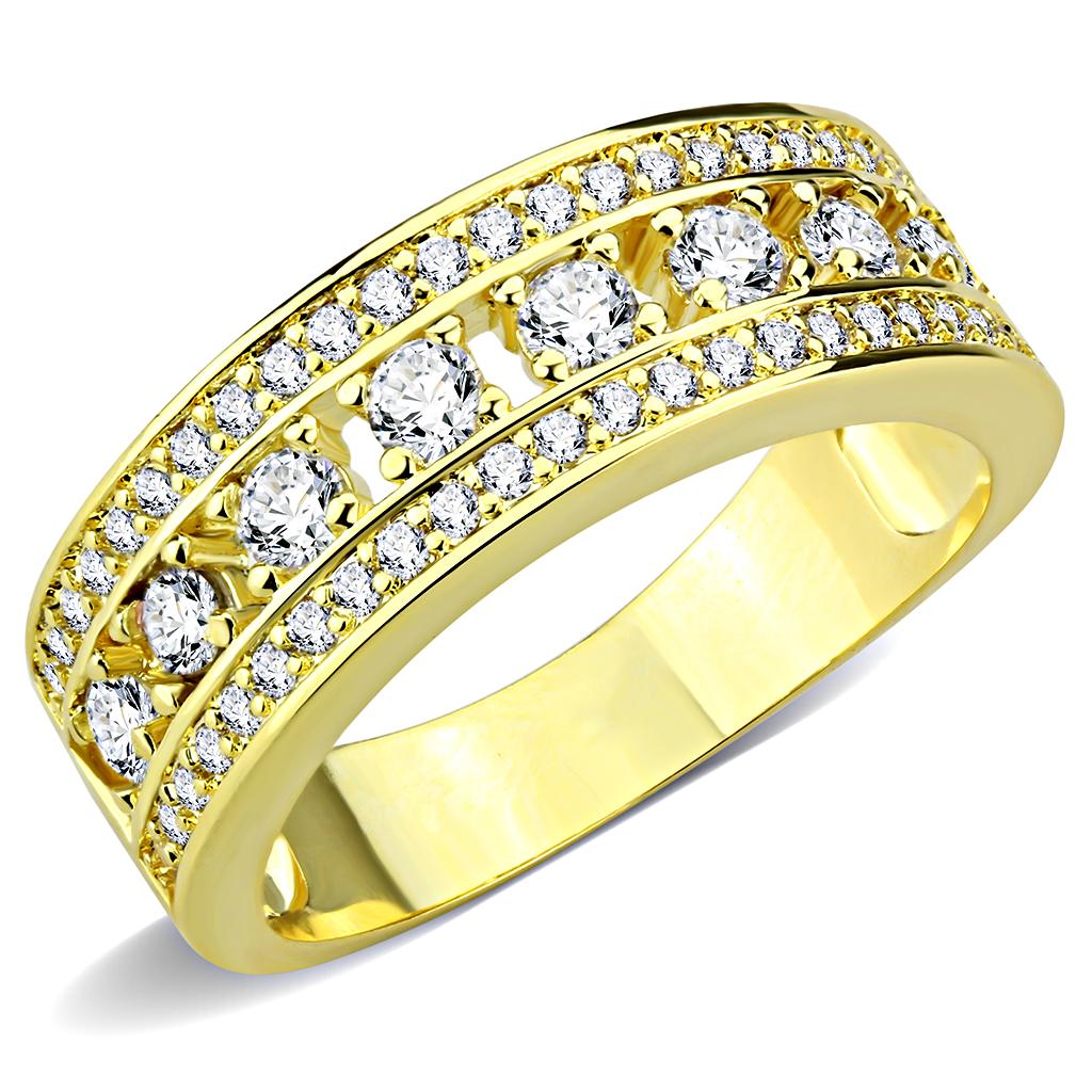 Gold Brass Ring with AAA Grade CZ  in Clear