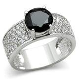 Rhodium Brass Ring with AAA Grade CZ  in Jet