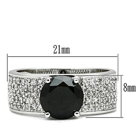 Rhodium Brass Ring with AAA Grade CZ  in Jet