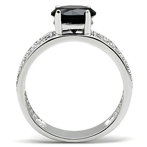 Rhodium Brass Ring with AAA Grade CZ  in Jet