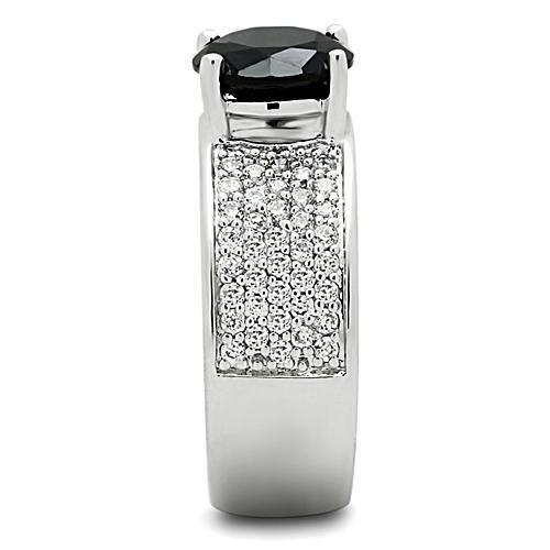 Rhodium Brass Ring with AAA Grade CZ  in Jet