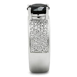 Rhodium Brass Ring with AAA Grade CZ  in Jet