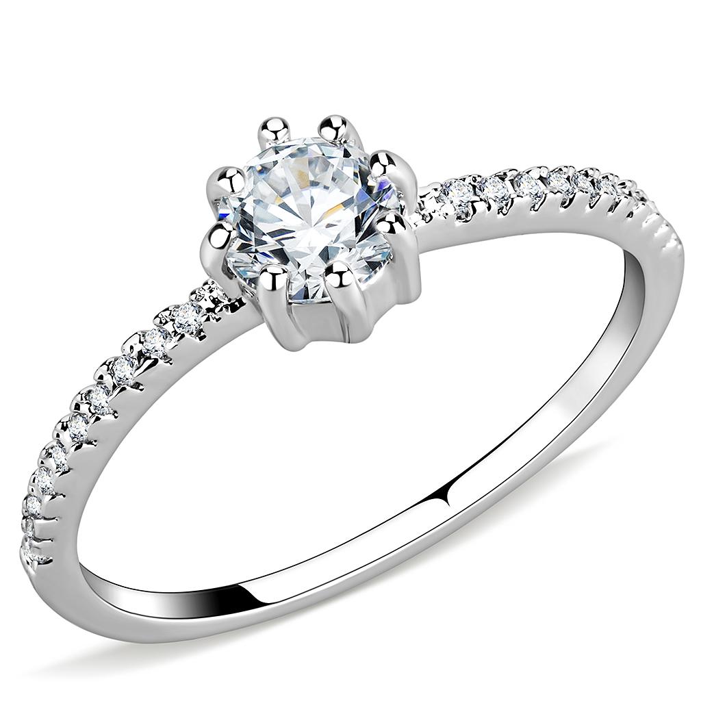 Rhodium Brass Ring with AAA Grade CZ  in Clear