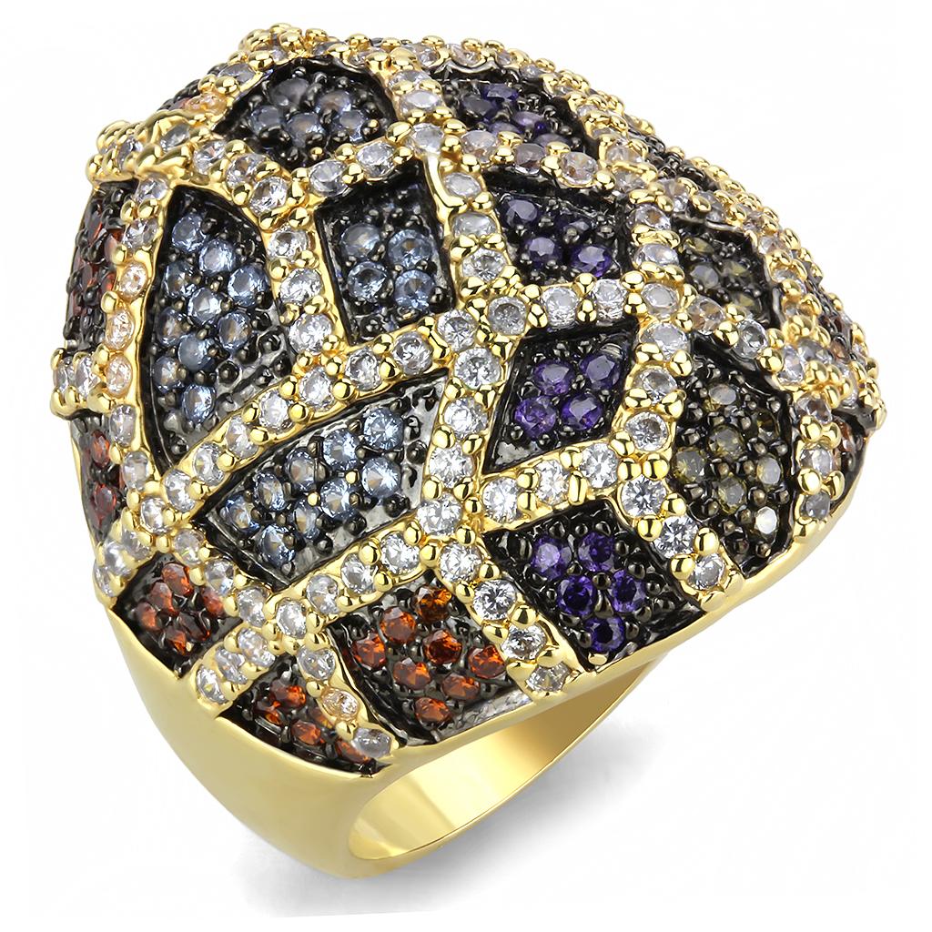 Gold+Ruthenium Brass Ring with AAA Grade CZ  in Multi Color