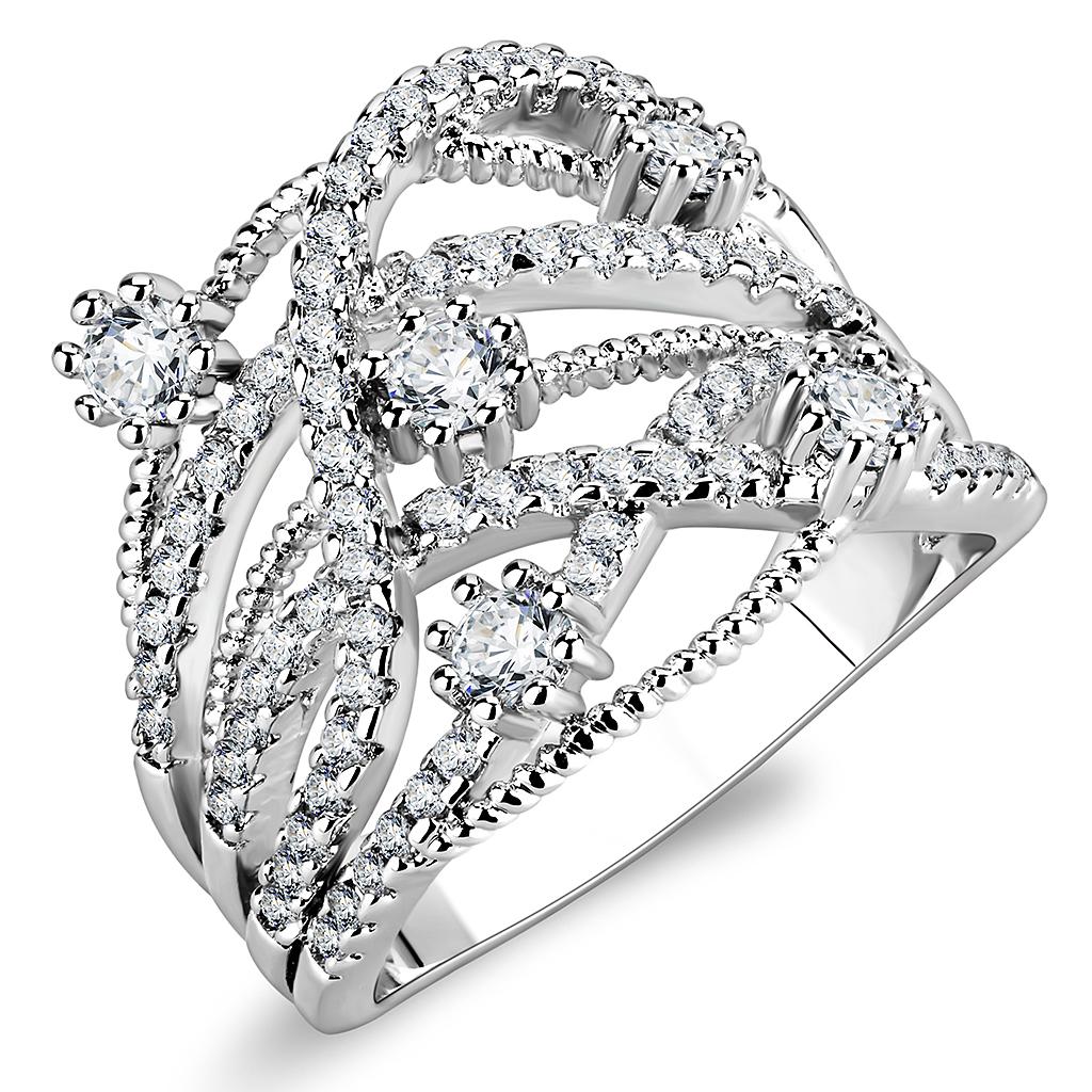 Rhodium Brass Ring with AAA Grade CZ  in Clear
