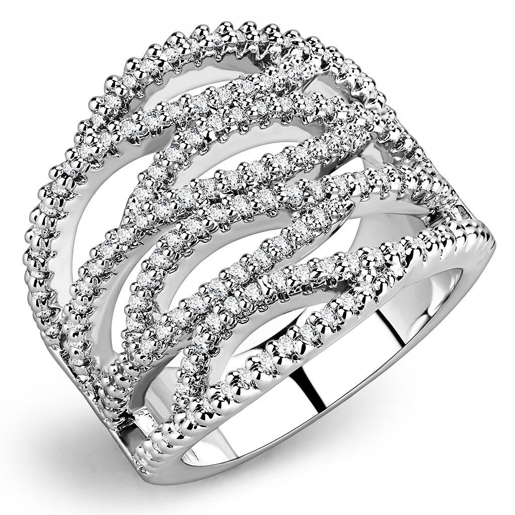 Rhodium Brass Ring with AAA Grade CZ  in Clear