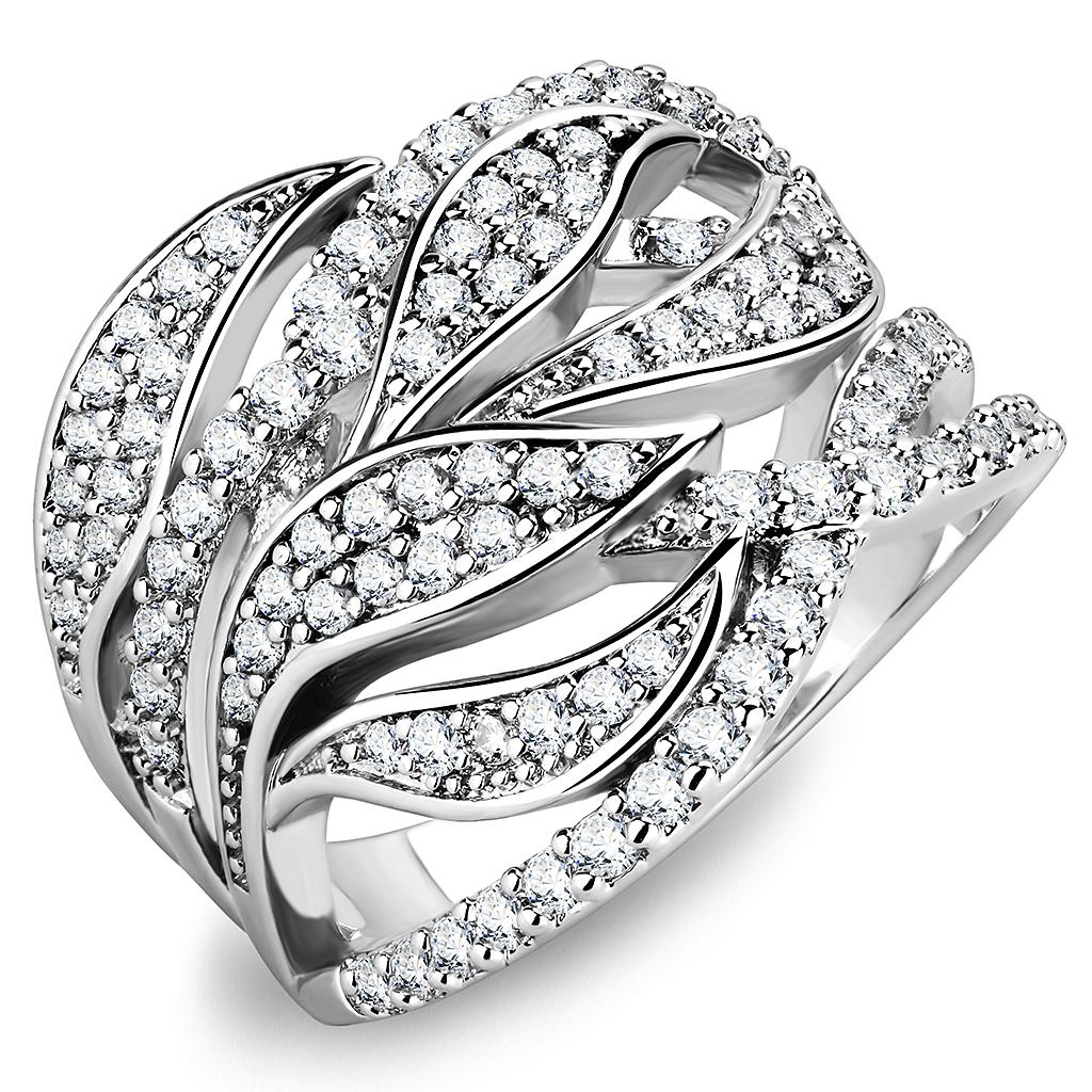 Rhodium Brass Ring with AAA Grade CZ  in Clear