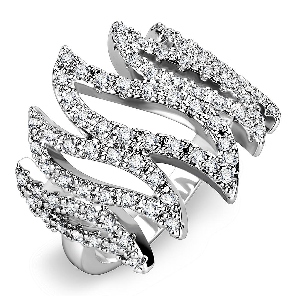 Rhodium Brass Ring with AAA Grade CZ  in Clear