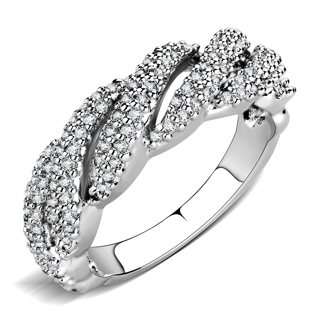 Rhodium Brass Ring with AAA Grade CZ  in Clear