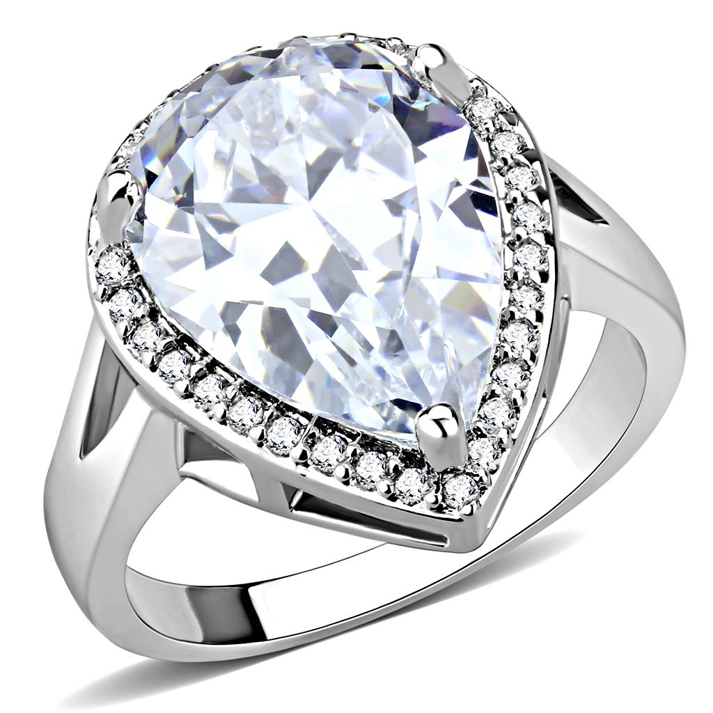 Rhodium Brass Ring with AAA Grade CZ  in Clear