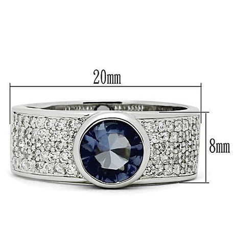 Rhodium Brass Ring with Synthetic Synthetic Glass in Light Sapphire