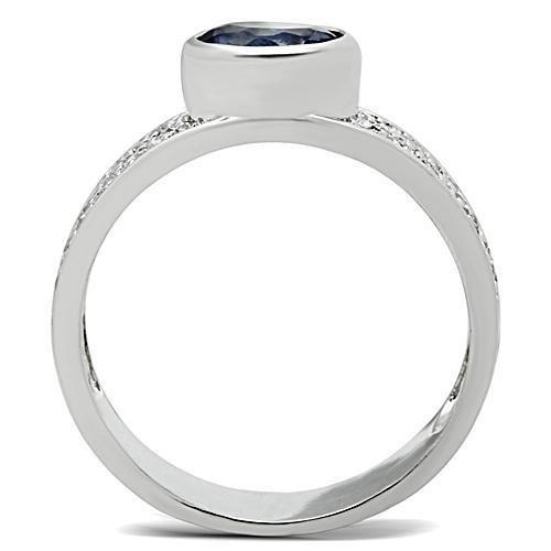 Rhodium Brass Ring with Synthetic Synthetic Glass in Light Sapphire