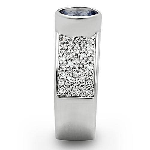 Rhodium Brass Ring with Synthetic Synthetic Glass in Light Sapphire