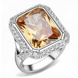 Rhodium Brass Ring with AAA Grade CZ  in Champagne