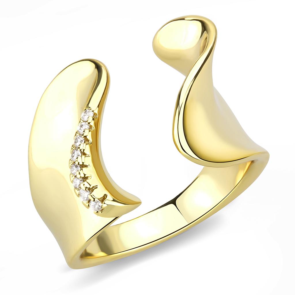 Gold Brass Ring with AAA Grade CZ  in Clear